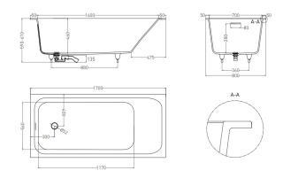 Ванна из искусственного камня Salini Orlanda Kit S-Sense 102116GRH 170x80см RAL снаружи